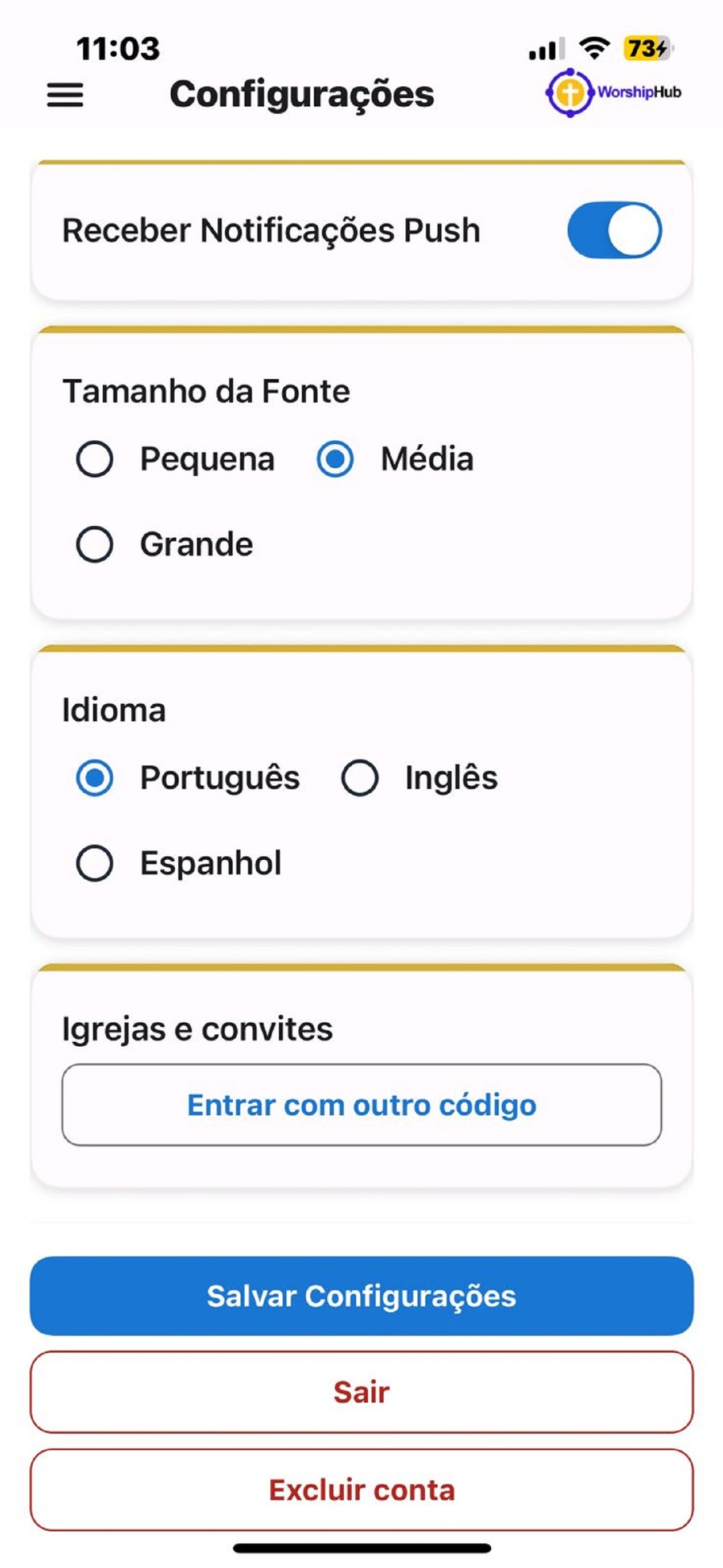 Tela de exportação em PDF
